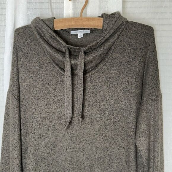 Green Envelope L Heather Green Knit Funnel Neck Tie Oversized Pullover - Picture 3 of 9